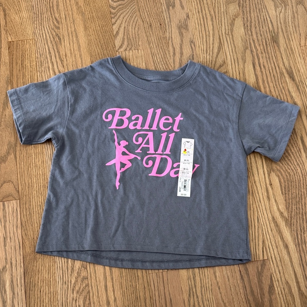 SO Ballet All Day Gray and Pink Short Sleeve Tee